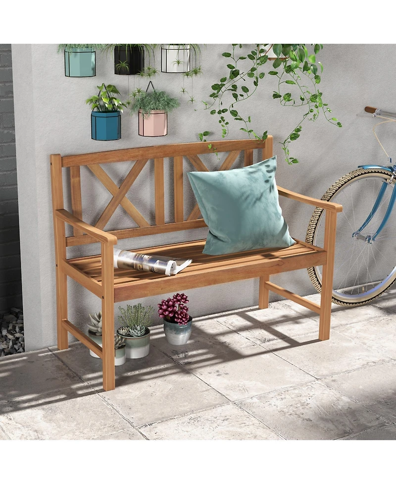 Gouun 2-Person Wood Outdoor Bench with Cozy Armrest and Backrest