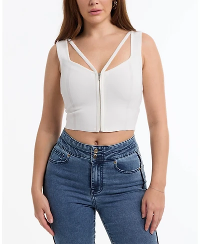 Bebe Women's Zip Front Corset Sweater Top