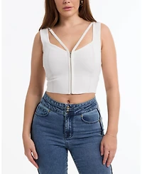 Bebe Women's Zip Front Corset Sweater Top