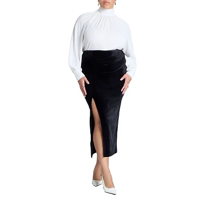 Eloquii Women's Velvet Maxi Skirt With Slit