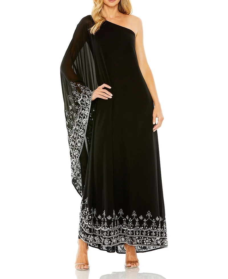 Mac Duggal Women's One Shoulder Embellished Trapeze Gown