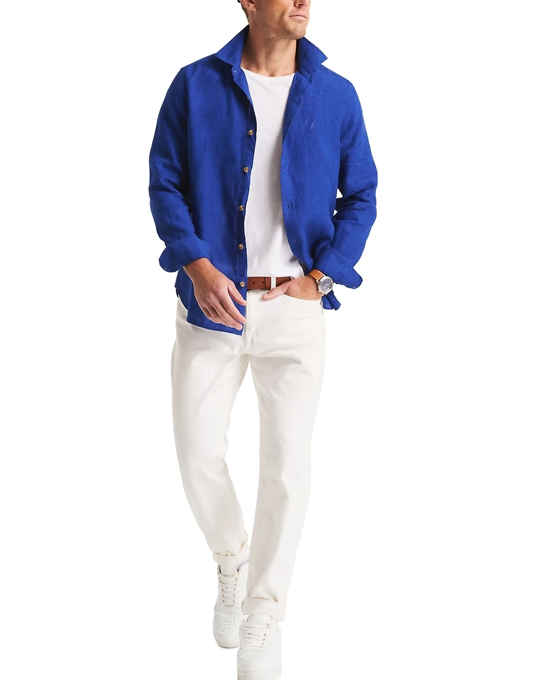 Nautica Men's Linen Solid-Color Classic-Fit Long-Sleeve Shirt