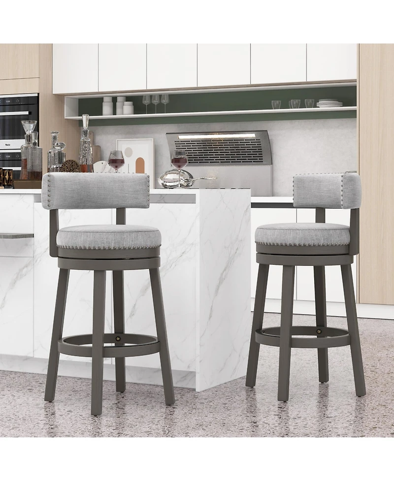 Gouun 31 Inch Swivel Bar Stool with Upholstered Back Seat and Footrest-31 inches