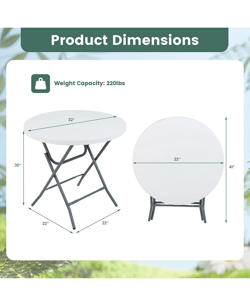 Gouun 32 Inch Round Folding Table with Thick Tabletop for Picnic