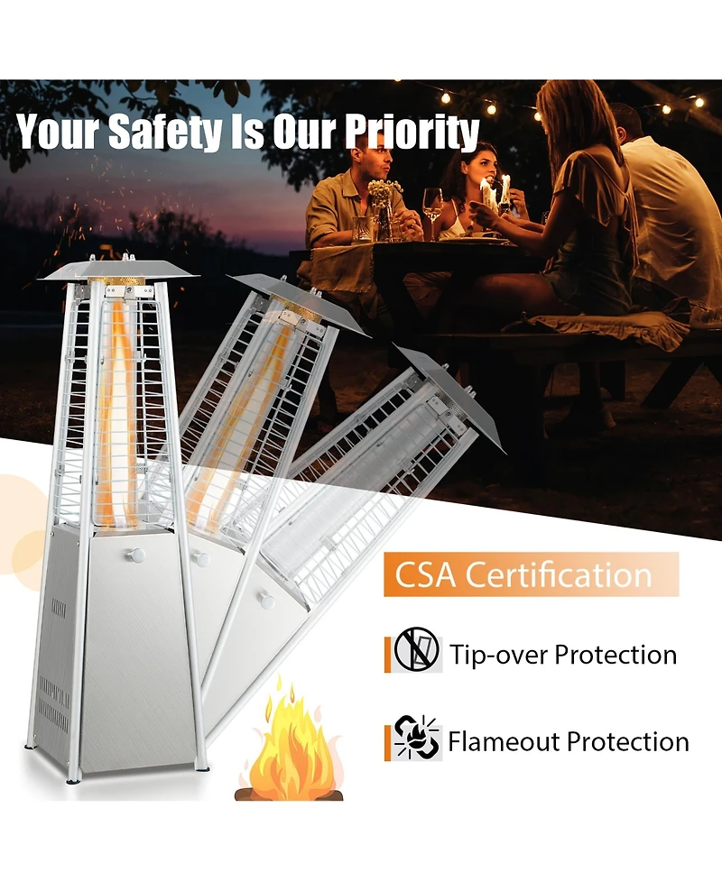 35'' Portable Tabletop Pyramid Patio Heater Stainless Steel Propane gas 9500 Btu