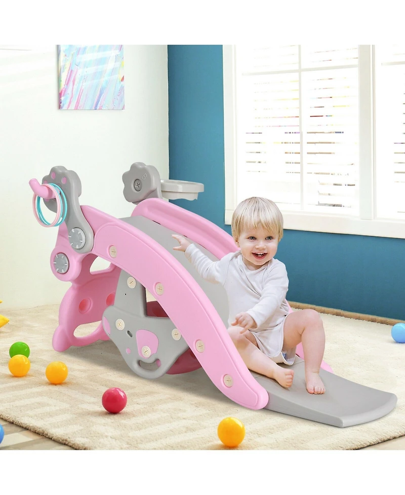 Gouun 4-in-1 Toddler Slide and Rocking Horse Playset with Basketball Hoop