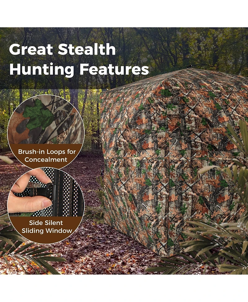 Gouun 82 Inch Tall Hunting Blind 270° One Way See Through Ground Tent for 3-4 People