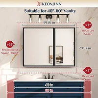 keonjinn 40'' W 30'' H Framed Medicine Cabinet with Mirror and 3 Adjustable Shelves