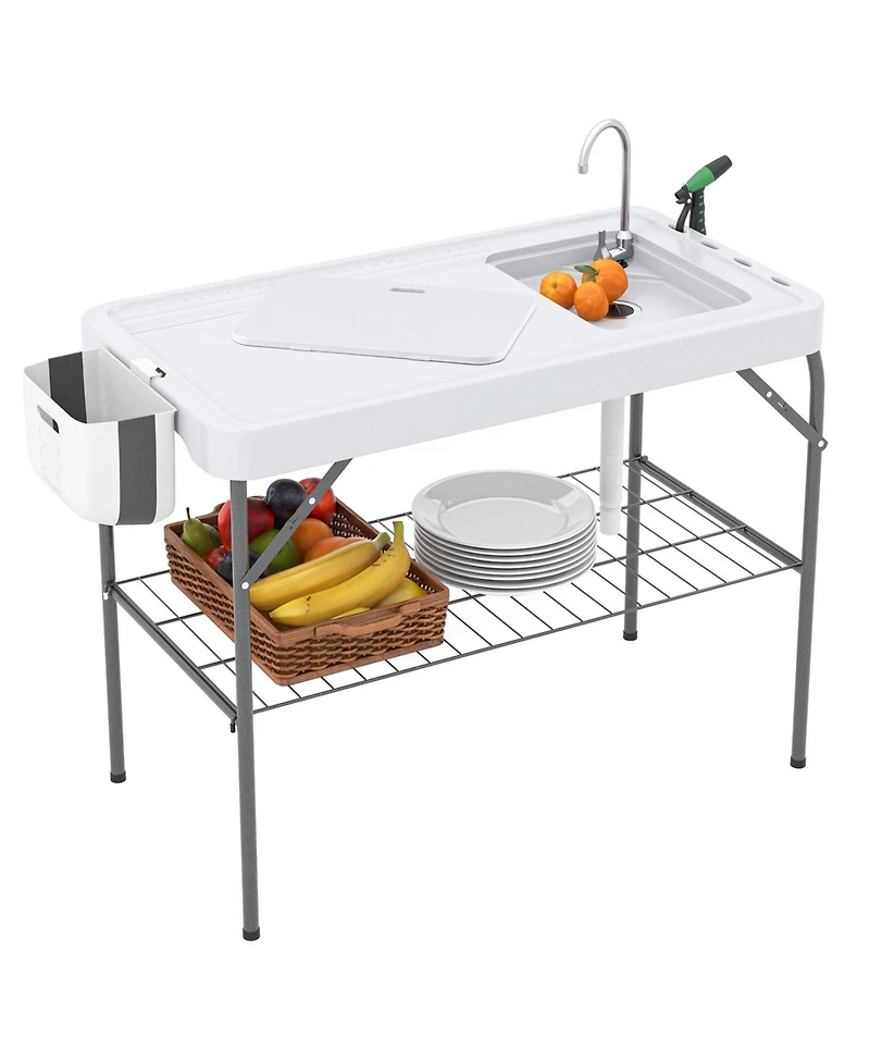 Gouun 2 in 1 Folding Fish Cleaning Table with Sink and Faucet for Patio Bbq