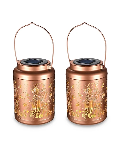 LAGarden Mushroom Solar Lantern Outdoor Hanging Waterproof Metal Decor Light Christmas Gifts Yard Patio Porch 2Pack