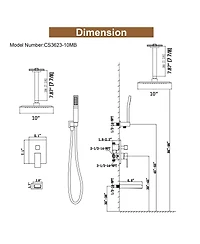 Mondawe 3-Function 10-In Ceiling Mounted Shower System With Waterfall Tub Filler