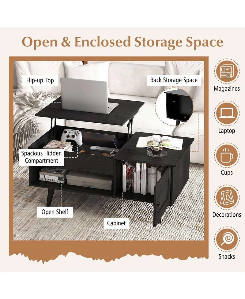 Gouun Lift Top Table with Storage and Hidden Compartment