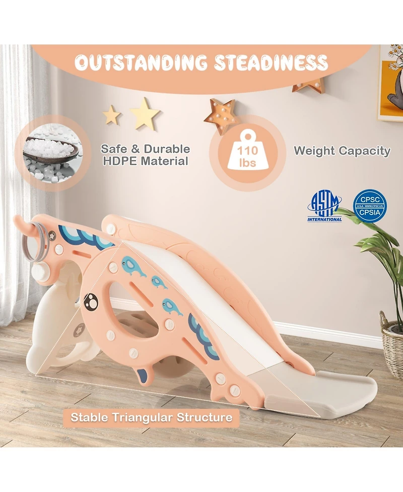 Gouun 4-in-1 Kids Slide Rocking Horse with Basketball and Ring Toss