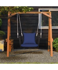 Gouun Single Person Hanging Seat with Woven Rattan Backrest for Backyard