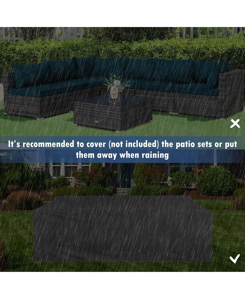 7 Pieces Patio Rattan Furniture Set Sectional Sofa Garden Cushion