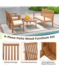 Gouun 4 Piece Patio Wood Furniture Set Acacia Wood Sofa Set with Loveseat-Off