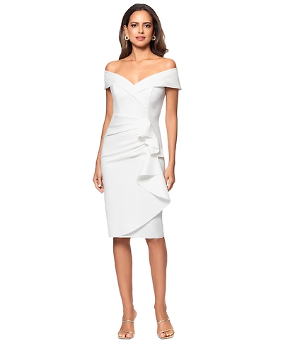 Xscape Women's Off-The-Shoulder Sweetheart Ruffle Dress