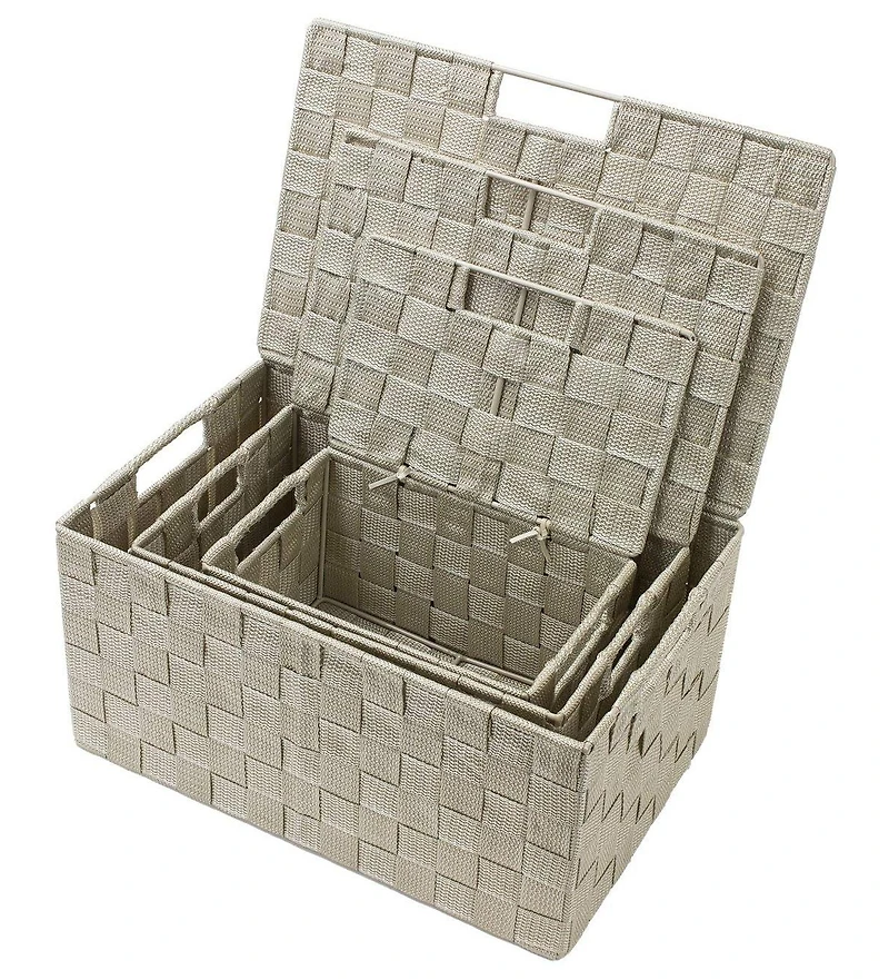 Sorbus 3 Piece Decorative Stackable Woven Basket with Lid and Built-in Carry Handles