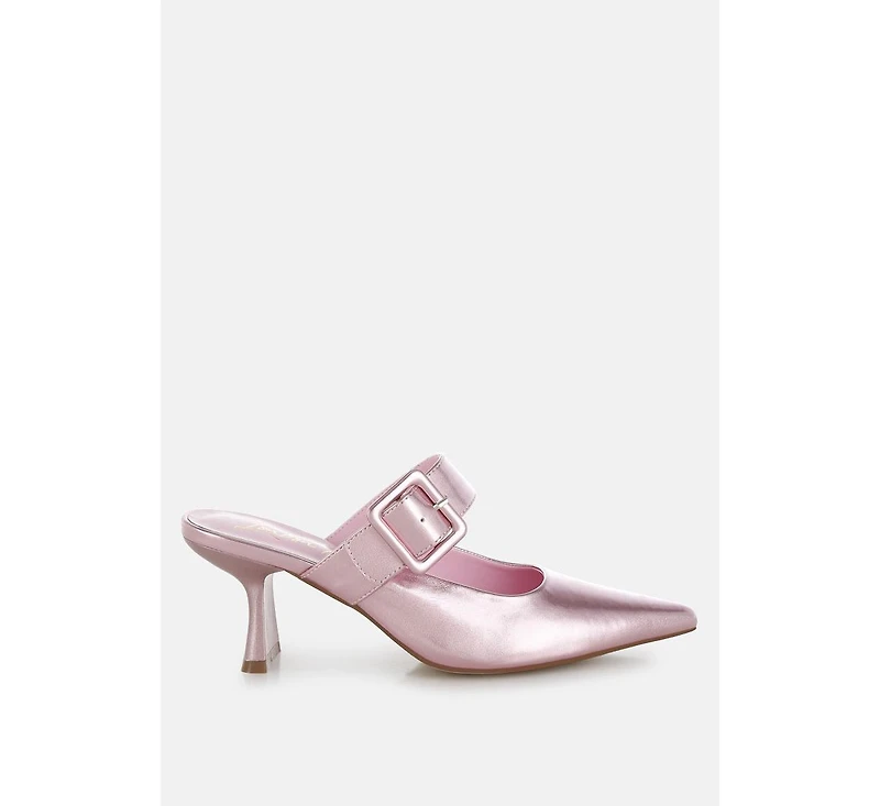 Bismi Large Buckle Kitten Heel Mules