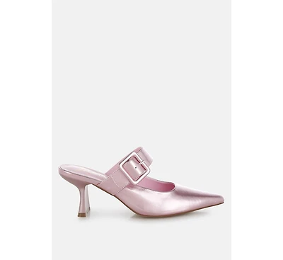 Bismi Large Buckle Kitten Heel Mules