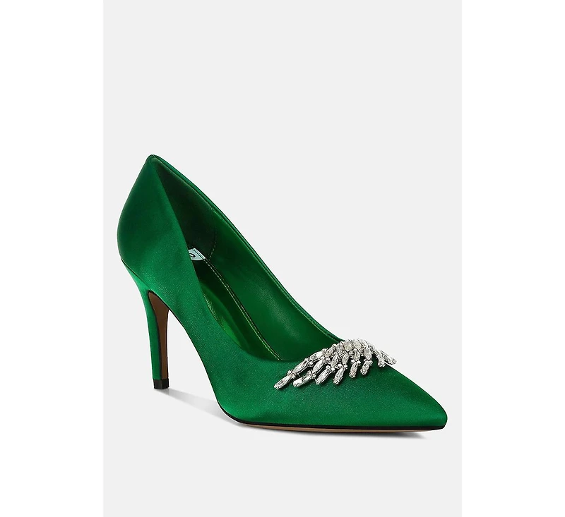 Rhodolia Diamante Brooch Detail Satin Pumps