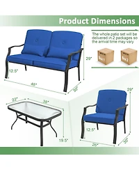 4 Pieces Outdoor Conversation Set with Seat Back Cushions and Waist Pillows