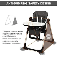 Gouun Foldable Baby High Chair with Adjustable Height, Backrest, and Detachable Tray