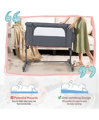 Gouun Portable Baby Bedside Bassinet with 5-level Adjustable Heights and Travel Bag