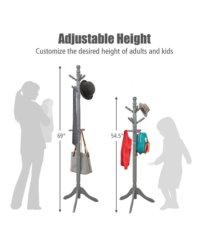 Gouun Entryway Height Adjustable Coat Stand with 9 Hooks