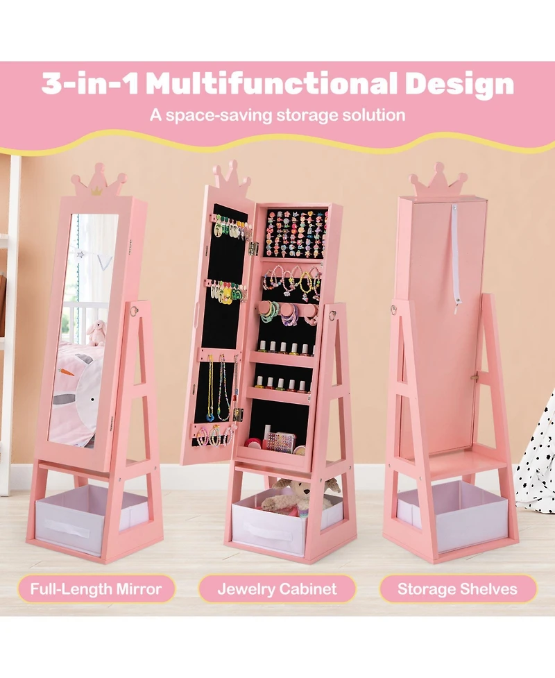 Gouun Free-Standing Full Length Kids Jewelry Armoire Cabinet with Storage Capacity