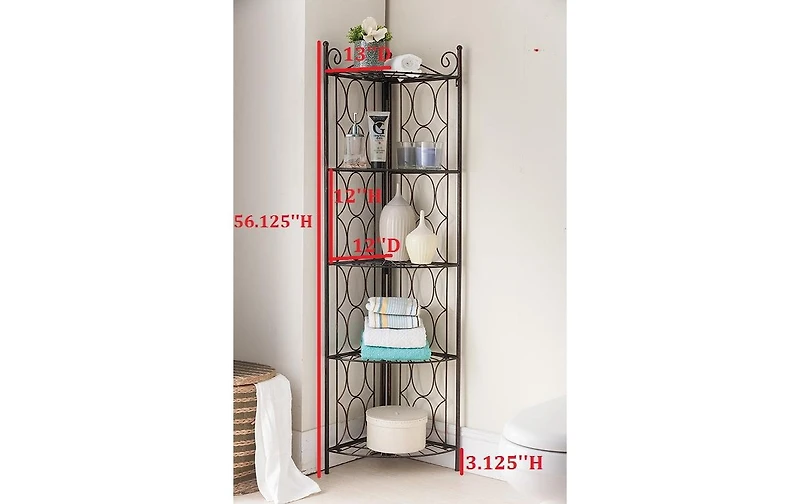 Kings Brand Furniture Brushed Copper Metal 5 Tier Shelf Corner Rack Unit
