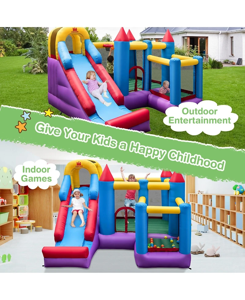 Gymax Inflatable Bounce House 5-in-1 Inflatable Bouncer Indoor & Outdoor Blower Excluded