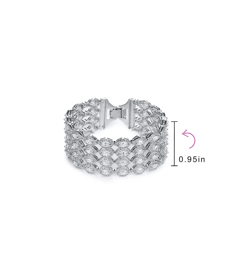 Bling Jewelry Art Deco Style Jewelry Cz Marquise Cubic Zirconia 4 Row Wide Tennis Bracelet Rhodium Plated 7.5 Inches. Perfect Formal Party.