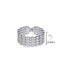 Bling Jewelry Art Deco Style Jewelry Cz Marquise Cubic Zirconia 4 Row Wide Tennis Bracelet Rhodium Plated 7.5 Inches. Perfect Formal Party.