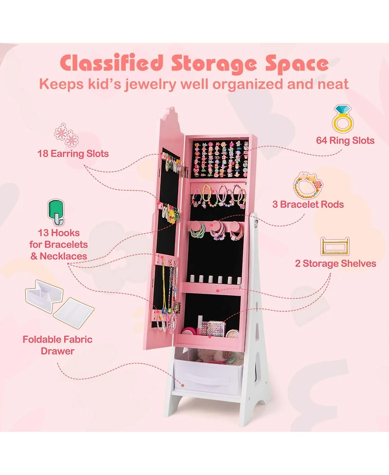 Costway Kids Vanity Set Princess Makeup Dressing Table & Chair with Jewelry Armoire