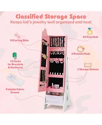 Costway Kids Vanity Set Princess Makeup Dressing Table & Chair with Jewelry Armoire