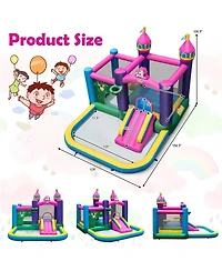Gymax Inflatable Unicorn-themed Bounce House 6-in-1 Kids Bounce Castle w/ 735W Blower