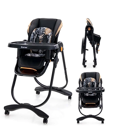Costway Toddler High Chair with Wheel Folding Dining Adjustable Height & Recline