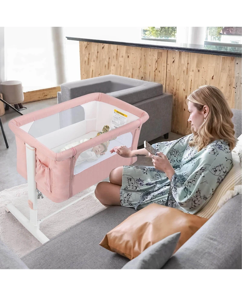 Gouun Portable Baby Bedside Bassinet with 5-level Adjustable Heights and Travel Bag