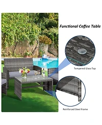 Gouun 4 Pieces Patio Rattan Furniture Set with Glass Table and Loveseat