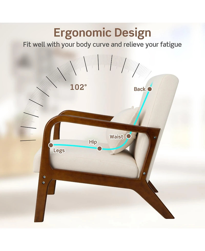 Gouun Modern Accent Chair with Rubber Wood Frame and Lumbar Pillow