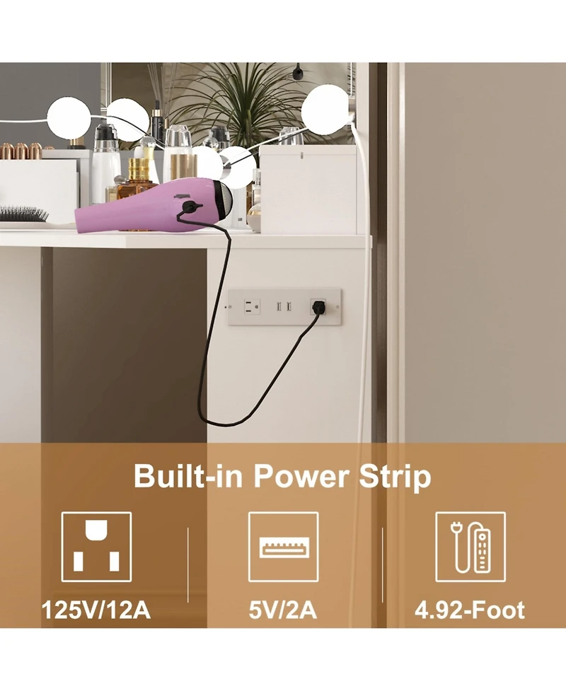 gaomon Vanity Mirror with Lights and Table Set & Power Outlet