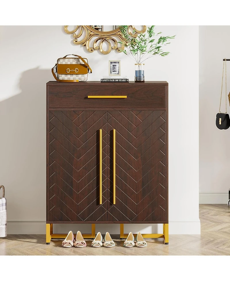 Tribesigns Shoe Cabinet with Doors, 20 Pairs Shoe Storage Cabinet with Drawer for Entryway, Modern Shoe Rack Organizer with Adjustable Shelves for Hal