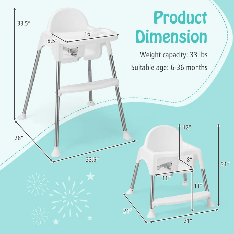 Gouun 4-in-1 Convertible Baby High Chair with Removable Double Tray