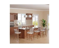 Woven Outdoor Counter Height Bar Stools Chairs Set of 2, Rattan Garden with Aluminum Frame, Modern Barstool Backrest for Kitchen,