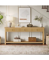 Tribesigns Wood Console Table Long Sofa Table with 3 Drawers, 70.9 inch Entryway Table Oak Hallway Table with Open Storage Shelves Wooden Couch Table