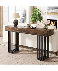 Tribesigns 55-Inch Console Table for Entryway, Industrial Wood Hallway Table with Stylish Metal Frame, Sofa Foyer Table for Living Room, Entrance, Bla