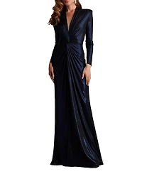 Tadashi Shoji Women's Ferrum Metallic Twist Drape Gown