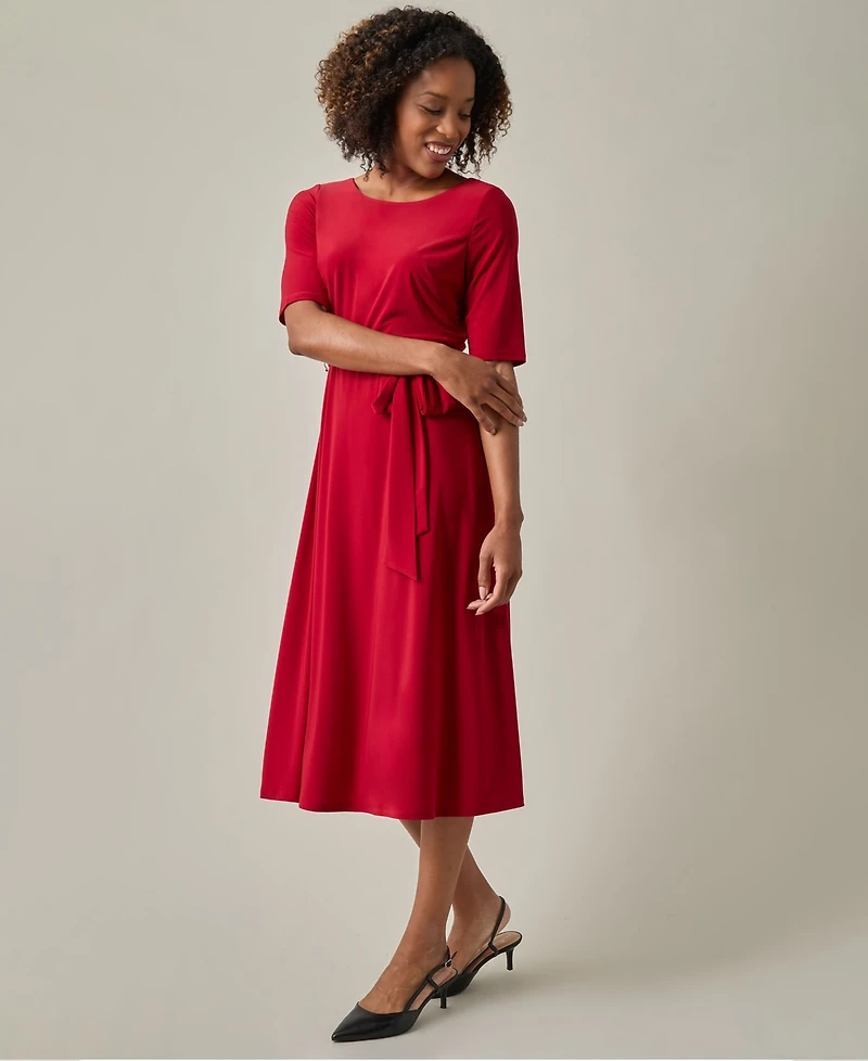 Kasper Women's Tie-Waist Short-Sleeve Fit & Flare Dress