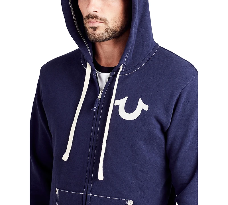 True Religion Men's Classic Logo Zip Up Drawstring Hoodie